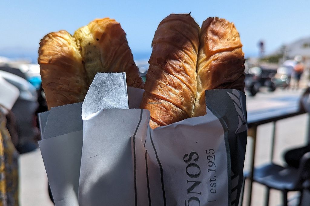 Savory pastries in Svoronos Bakery packaging